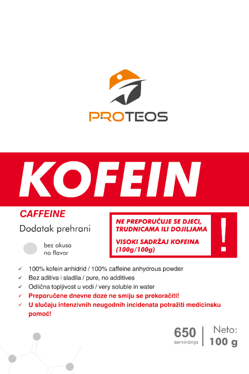 kofein_deklaracija_prednja Prikaz bijelog kofeina u prahu unutar plastične mjerice za doziranje, naglašavajući sitnu i čistu teksturu proizvoda.