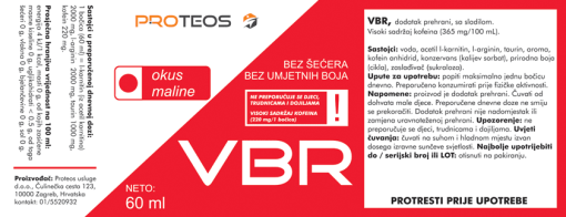 vbr_deklaracija Deklaracija VBR Energy Shot bočice s prikazom nutritivne tablice, udjelom kofeina i informacijama o energetskoj vrijednosti.