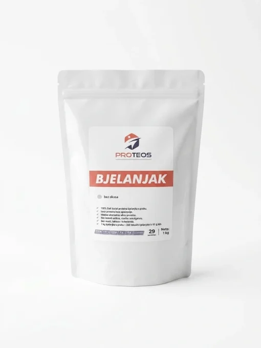 Proteos Bjelanjak 1 kg vrecica prednja bjelanjak - čisti izolat proteina bjelanjka, slika vrećice s prednje strane